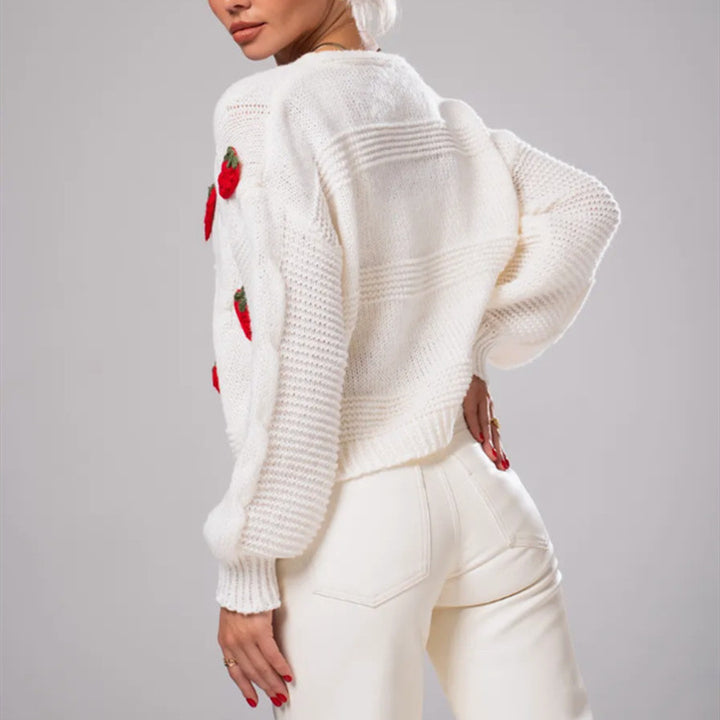 Knitted jacket for women with strawberry pattern Lune London
