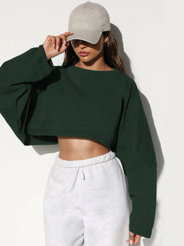 Women's Casual Cropped Sweatshirt with Loose Fit and Balloon Sleeves Lune London