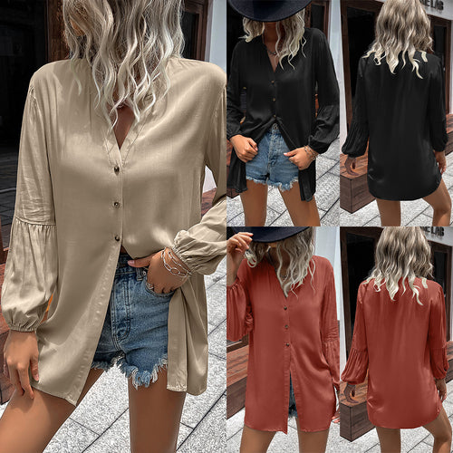 Casual blouse for women with V-neck and balloon sleeves Lune London