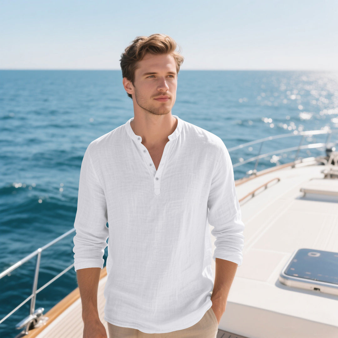 Elegant long-sleeved shirt for men with fashionable high collar and textured surface Lune London