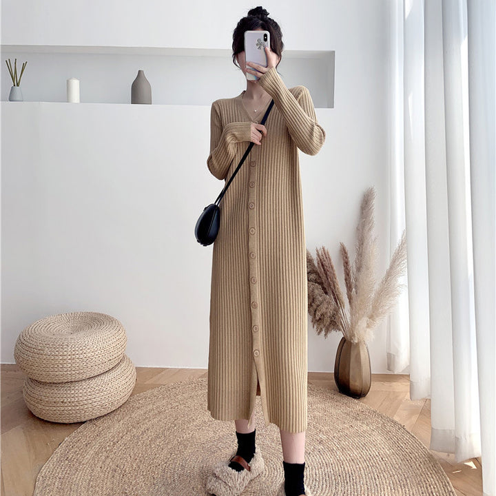 Elegant cardigan dress for women with button and structured fabric belt Lune London