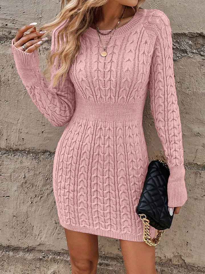 Women's Knitted Dress with Modern Cable Design and Long Sleeves Lune London