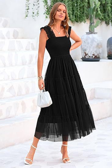 Maxi dress for women with voluminous tulle skirt and lace sleeves Lune London