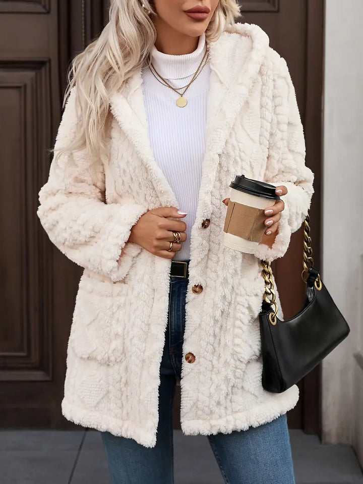 Ladies comfortable and soft plush jacket with hood and pockets Lune London