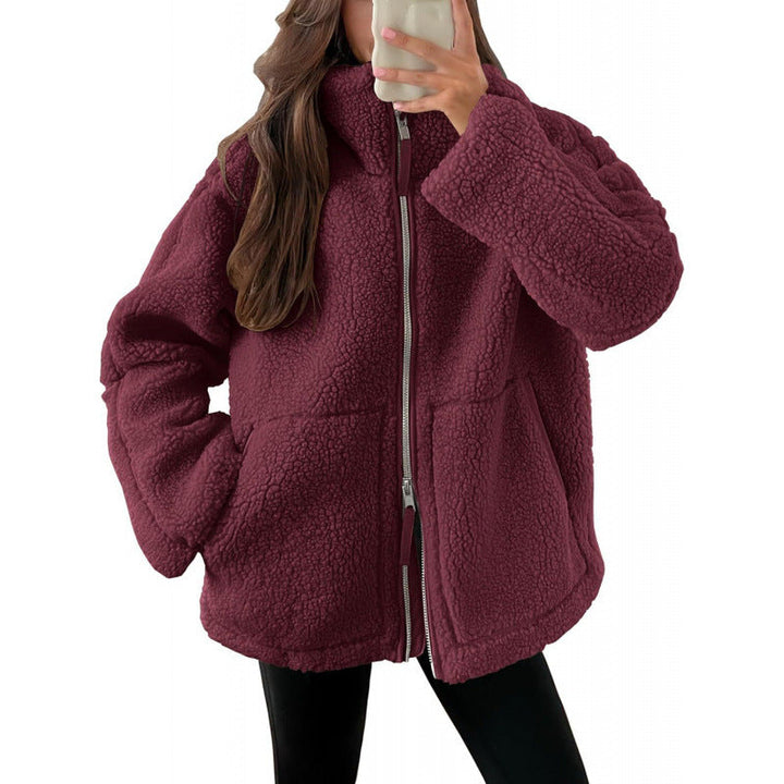 Ladies Cozy Teddy Fur Jacket with High Collar and Zipper Lune London