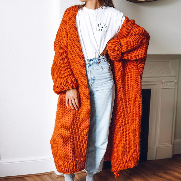 Ladies Thick Knit Cardigan with Long Sleeves Lune London