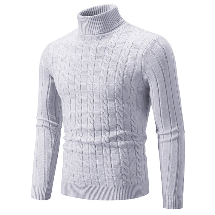 Knitted sweater for men with high collar and cable pattern Lune London