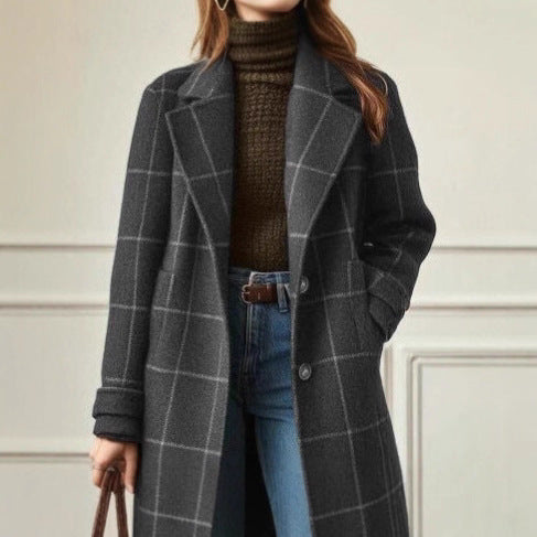 Manteau en laine à carreaux pour femmes Chic & Stil