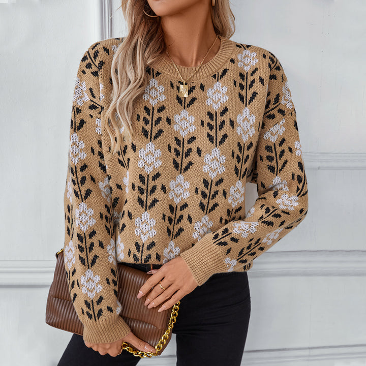 Casual women's sweater with floral pattern and round neckline Lune London