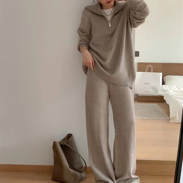Women Thick Knit Pull and Wide Leg Pants Set Lune London
