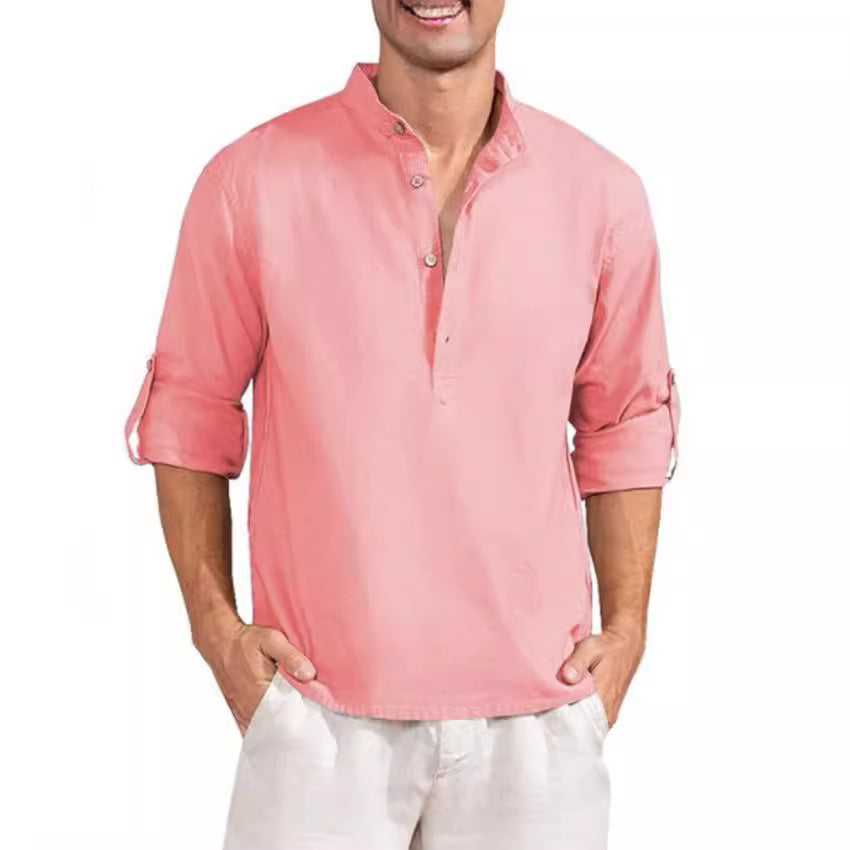 Linen shirt for men with a high collar and practical button details Lune London