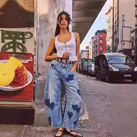Wide jeans for women with heart-shaped details and a relaxed cut Lune London