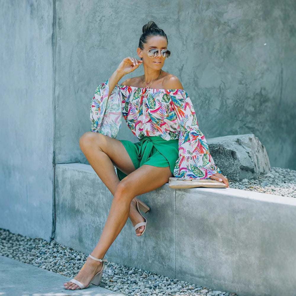 Woman Blouse off-shoulder tropical print Lune London