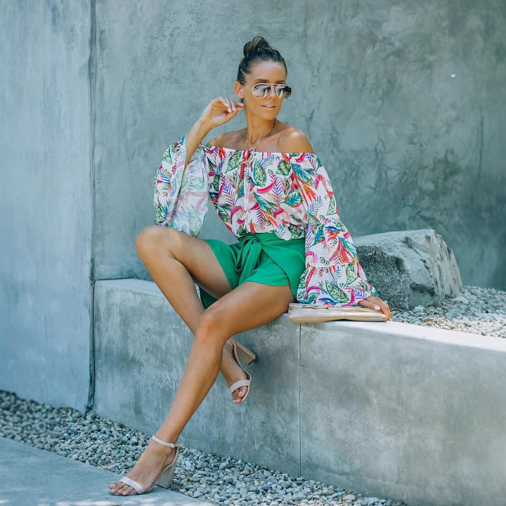 Woman Blouse off-shoulder tropical print Lune London