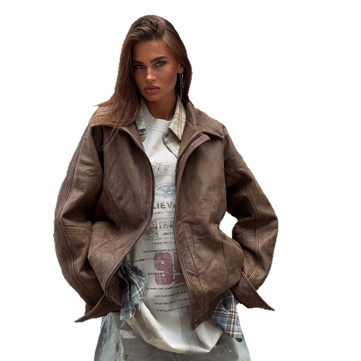 Leather jacket for women with a relaxed cut and oversized fit Lune London