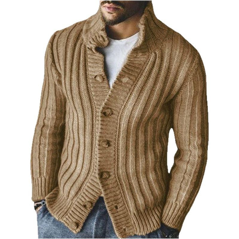 Men's knitted jacket with a light rib pattern and a comfortable high collar Lune London