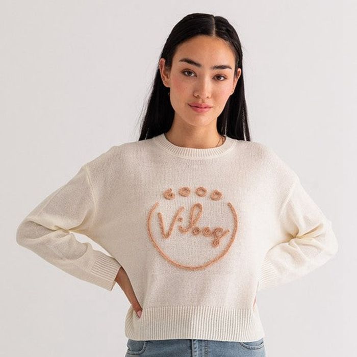 Casual knitted sweater for women with flocked inscription Lune London