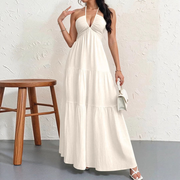 Women's maxi dress with deep V-neck and airy silhouette Lune London