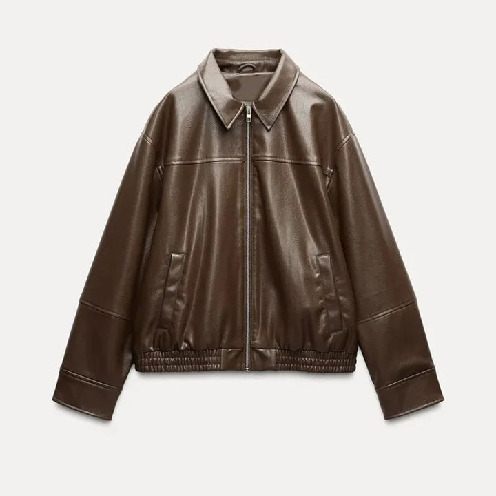 Fashion faux leather jacket for women with elastic waist Lune London