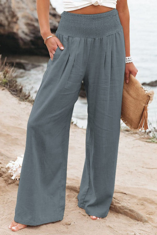 Loose linen pants for women with elastic waist and pleats Lune London