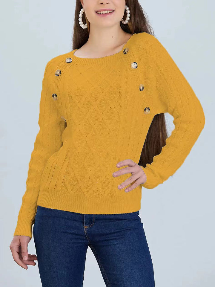 Women's knitted sweater with classic diamond pattern and decorative buttons Lune London