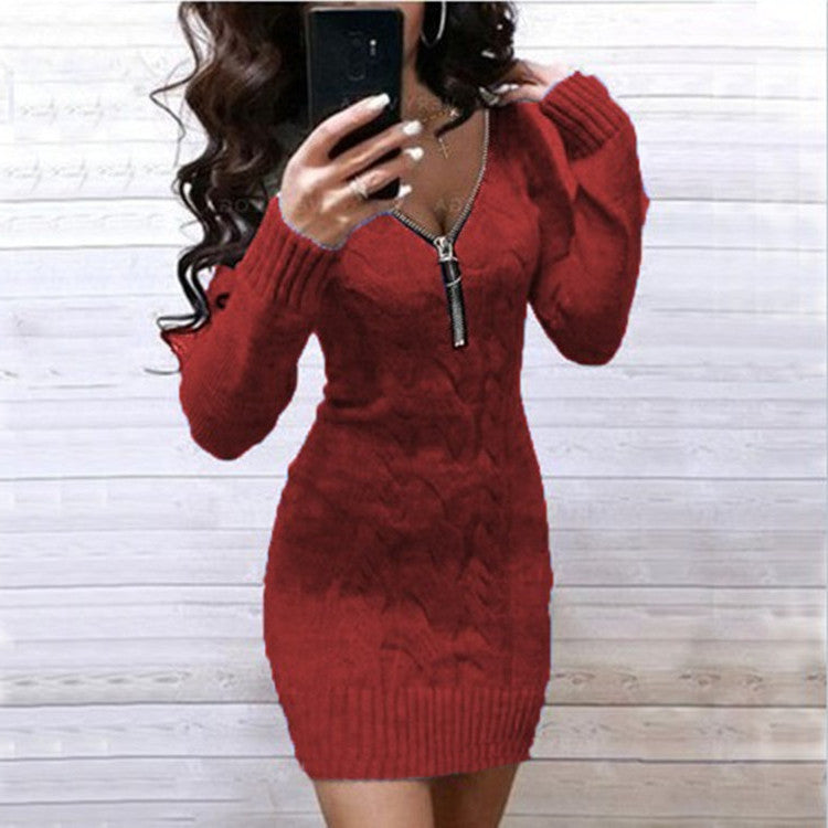 Robe tricotée pour femmes avec fermeture éclair et motif sophistiqué Chic & Stil