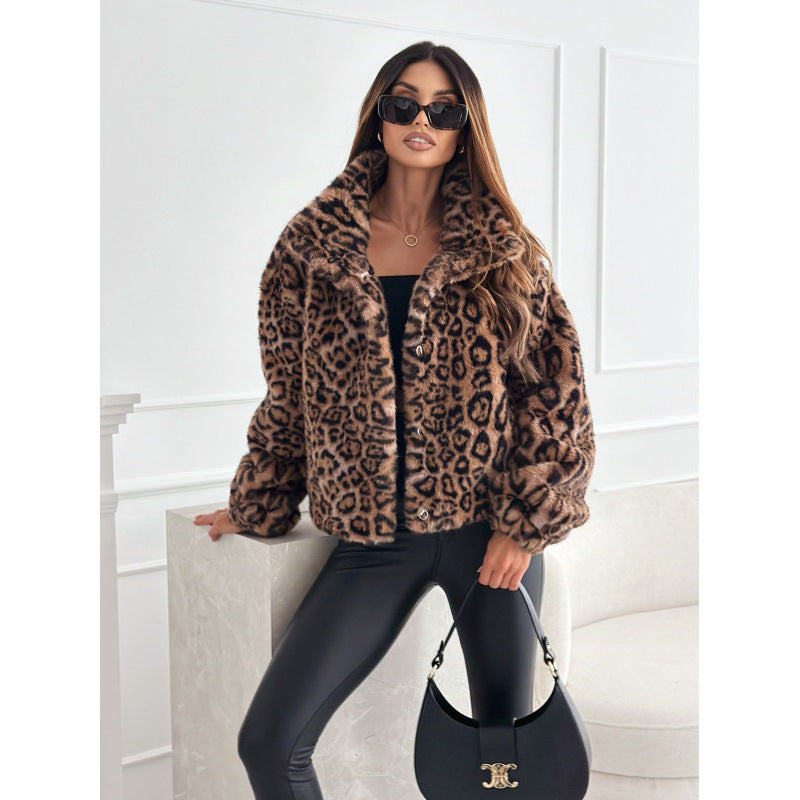 Women Leopard Print Faux Fur Jacket Lune London