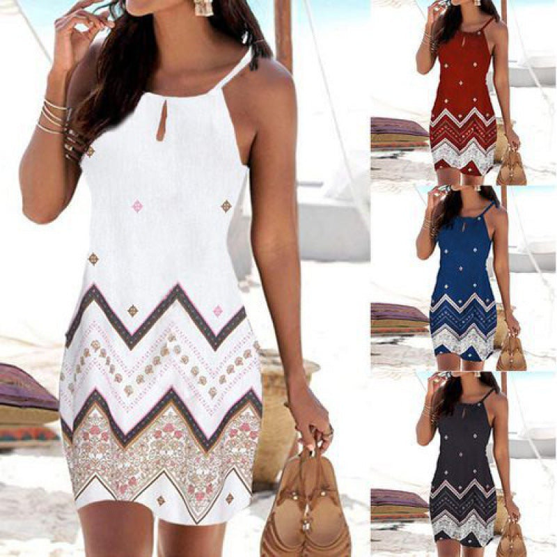 Robe mini d'été pour femmes avec un imprimé tribal sophistiqué et des bretelles réglables Chic & Stil