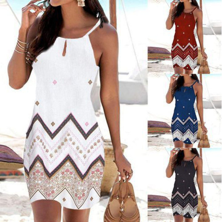 Robe mini d'été pour femmes avec un imprimé tribal sophistiqué et des bretelles réglables Chic & Stil