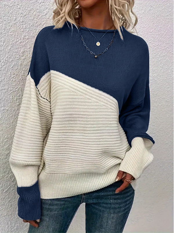 Pull en tricot décontracté pour femmes avec un design texturé et des blocs de couleur modernes Chic & Stil