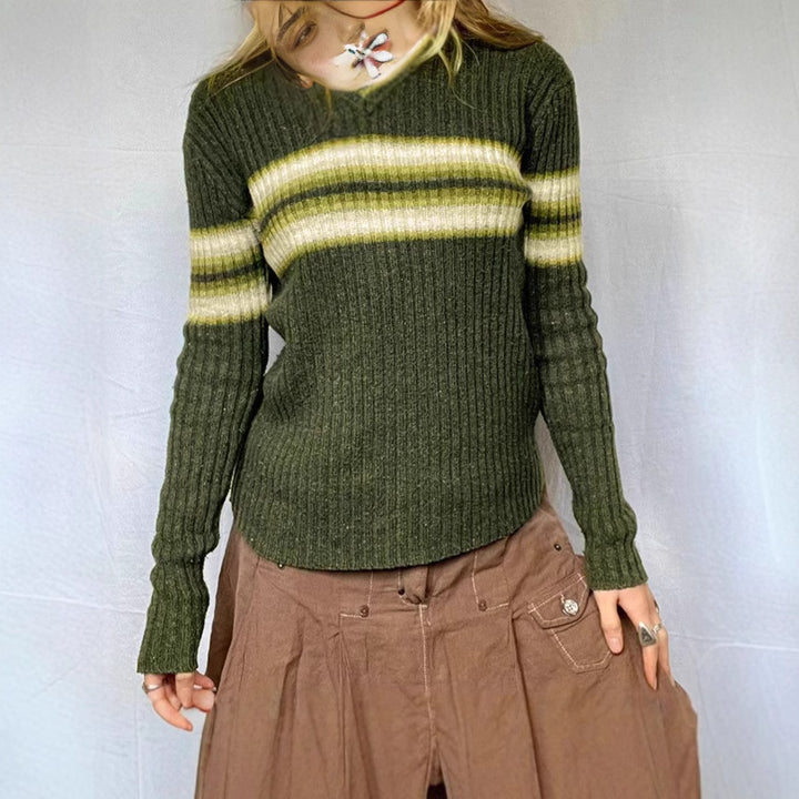 Ribbed pullover for women with modern stripes Lune London