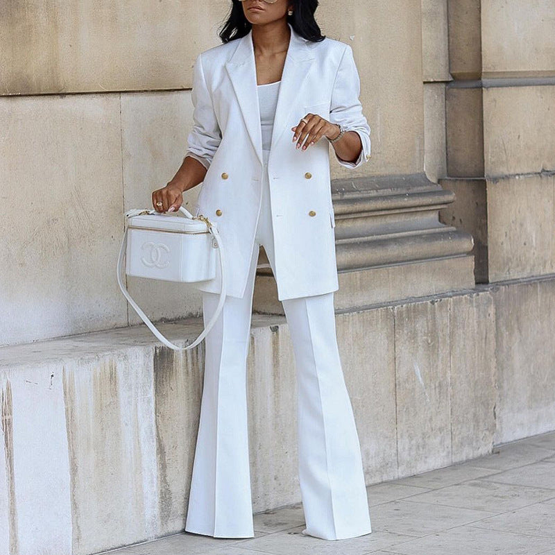 Elegant blazer set for women with wide legs and belt at the waist Lune London