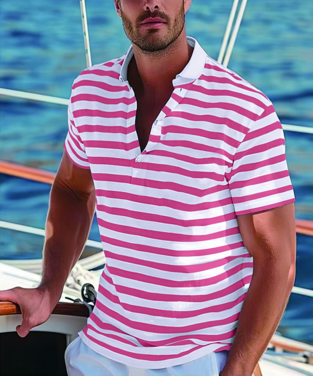Men's polo shirt with modern nautical stripes and short stand-up collar Lune London