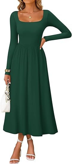 Robe midi élégante pour dames avec col carré et manches longues Chic & Stil