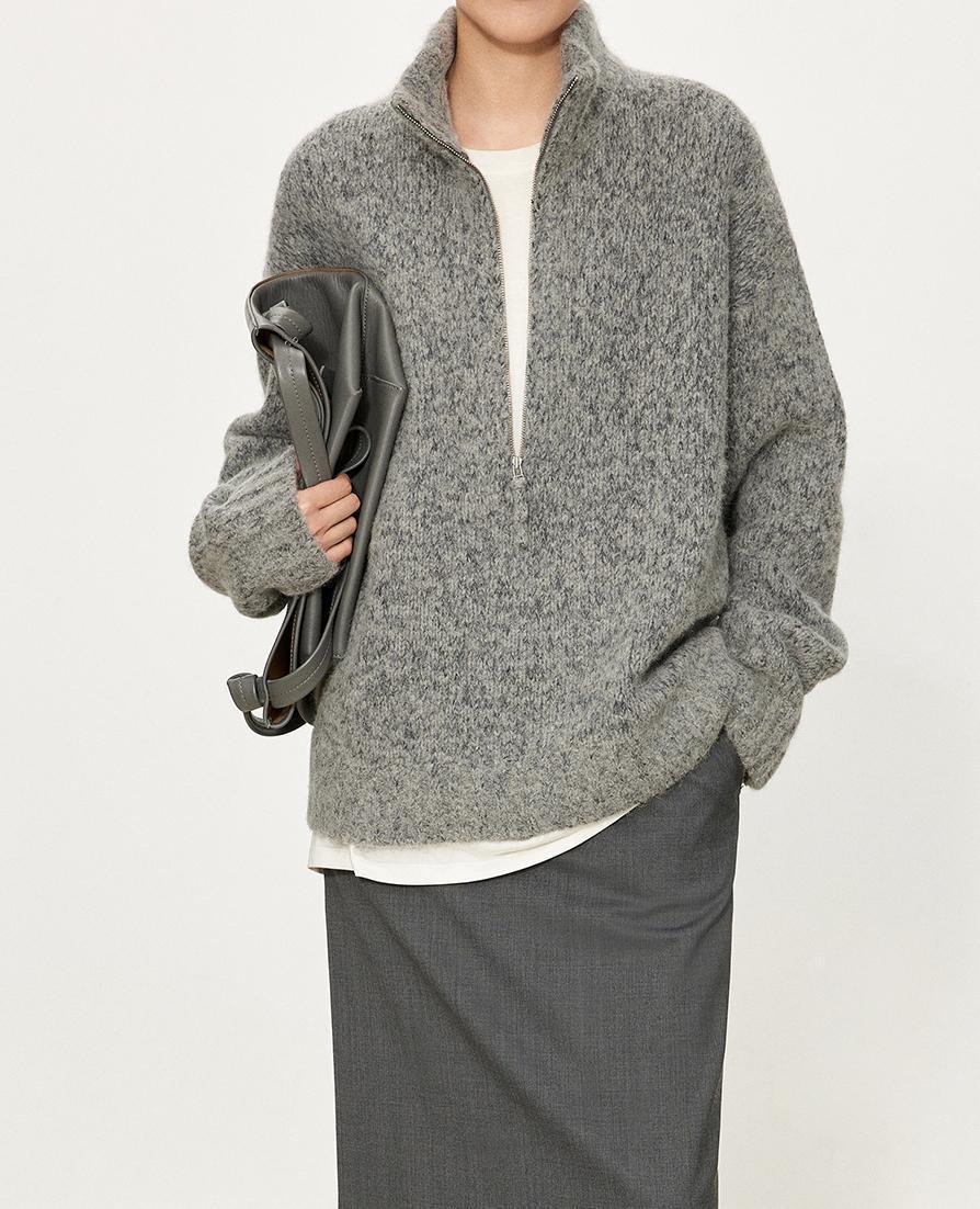 Pull en maille épaisse pour femmes avec col montant et demi-fermeture éclair Chic & Stil