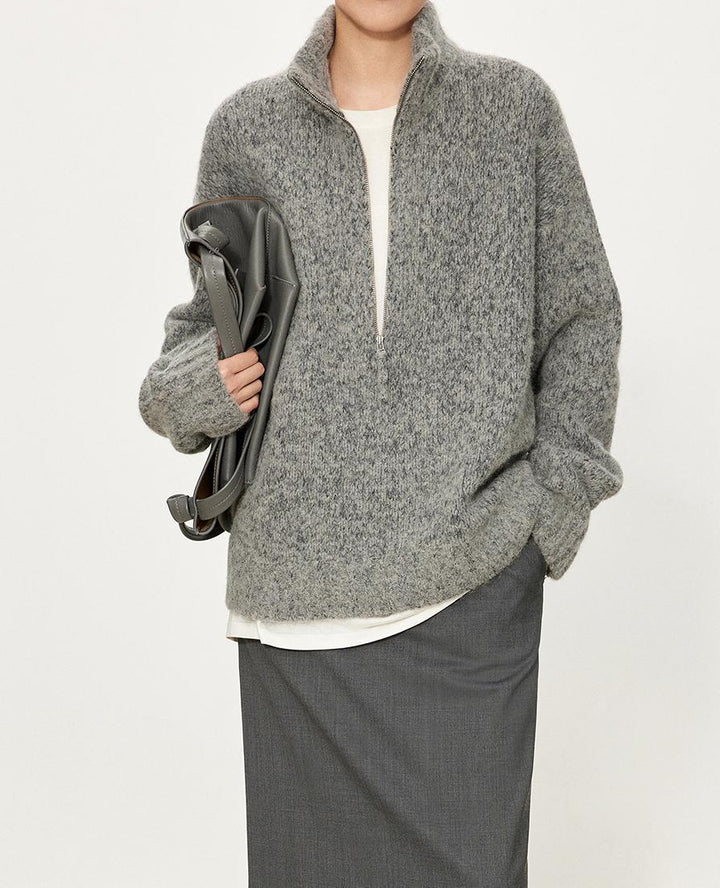 Pull en maille épaisse pour femmes avec col montant et demi-fermeture éclair Chic & Stil