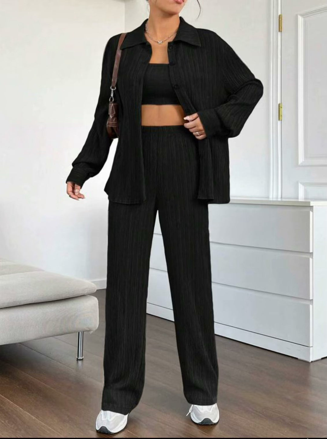Ladies Elegant Striped Blouse and Casual Pants Set Lune London