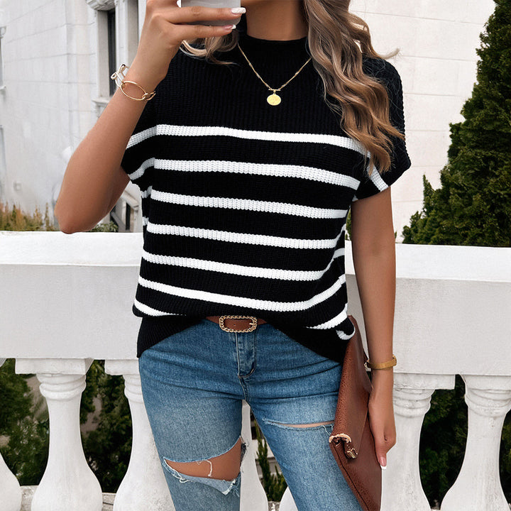 Striped knit top for women with a high collar and loose fit Lune London