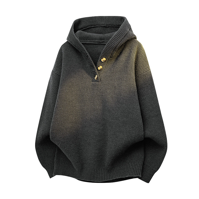 Knit sweater for women with half zip closure and decorative wooden buttons Lune London