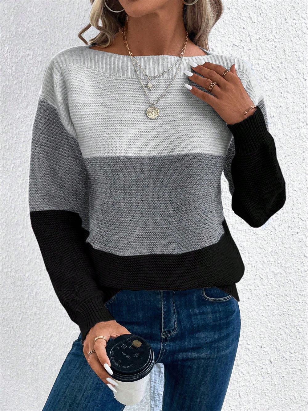 Ladies Classic Sweater with Chic and Stylish Striped Pattern