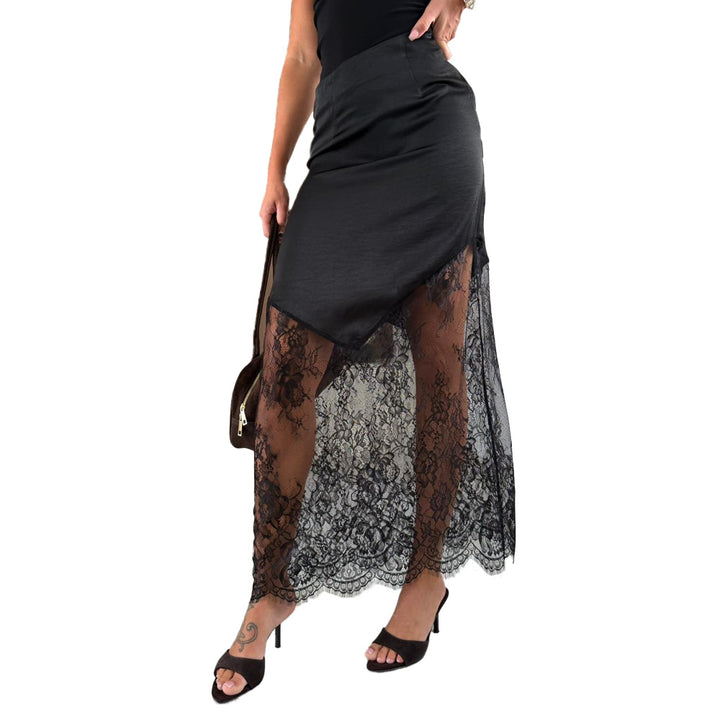 Women asymmetrical lace skirt with satin lining Lune London