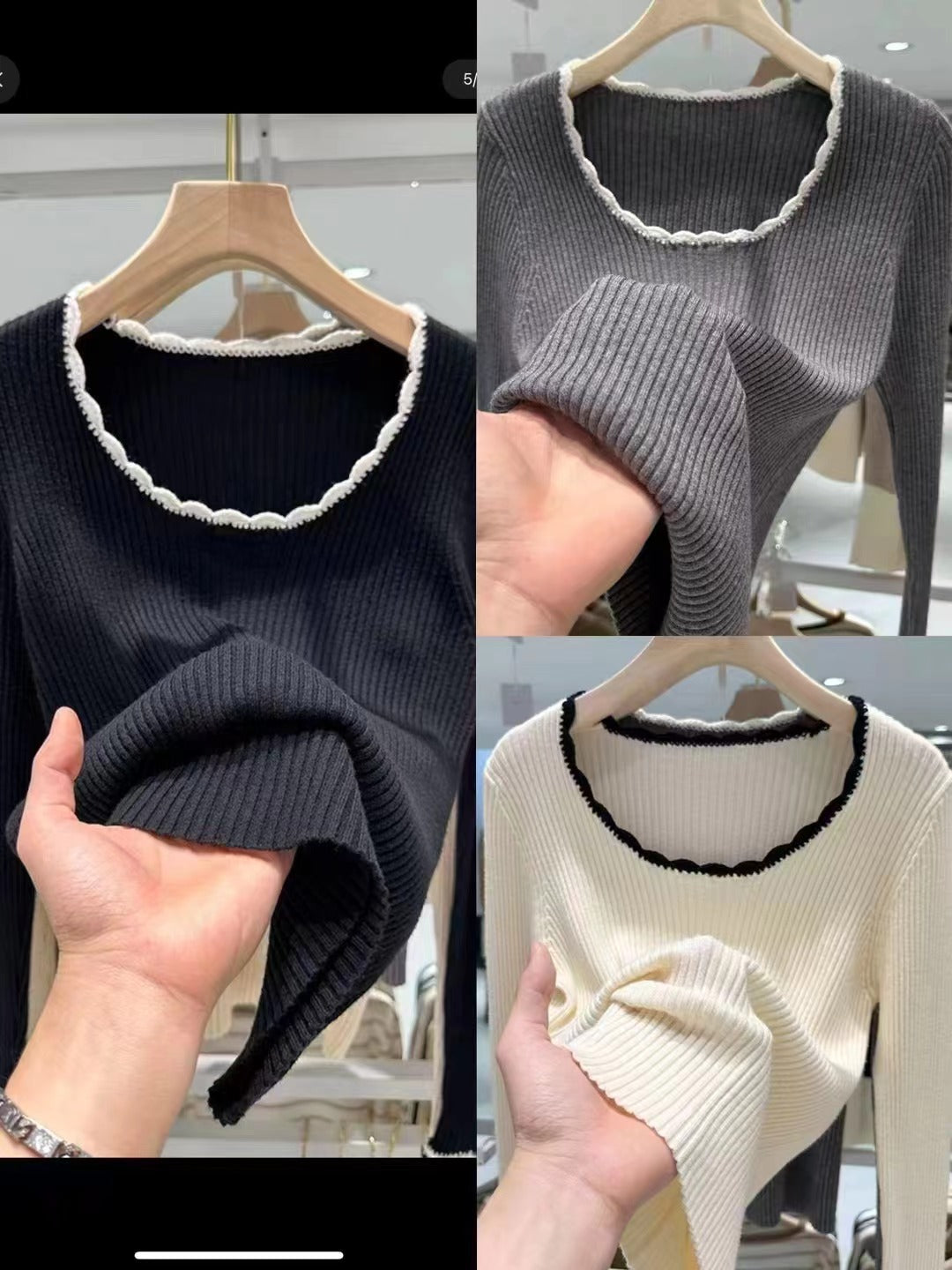 Pull femme avec ourlet en vagues décoratif et tricot fin à côtes Chic & Stil
