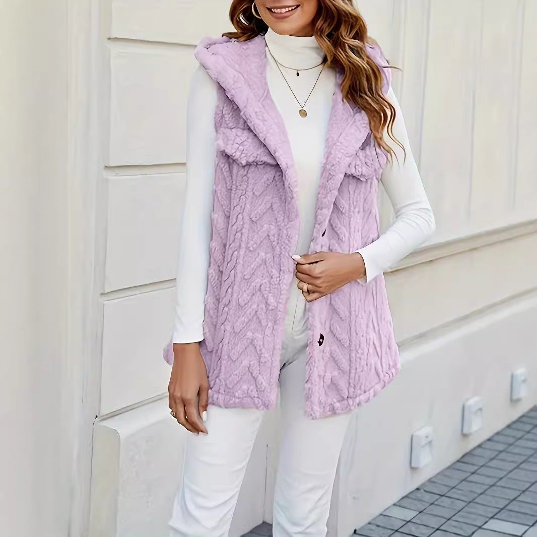 Lune London long knitted cardigan for women with hood and applied pockets
