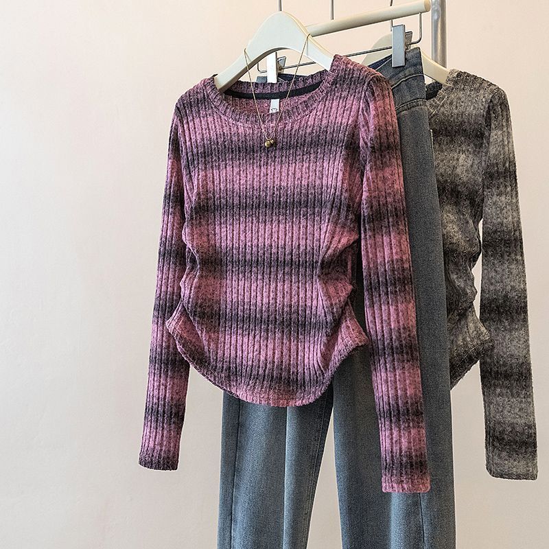 Chemise à manches longues décontractée pour femme avec motif de rayures en maille Chic & Stil