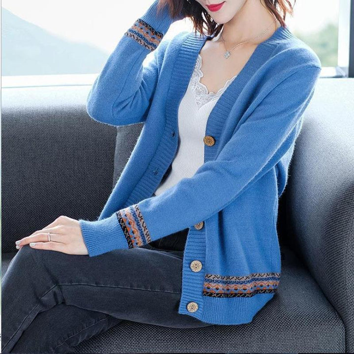 Knit jacket for women with artistic embroidery details and button closure Lune London