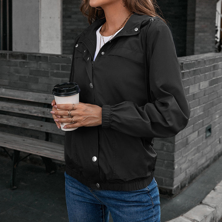 Ladies lightweight transition jacket with trendy hood design and practical pockets Lune London