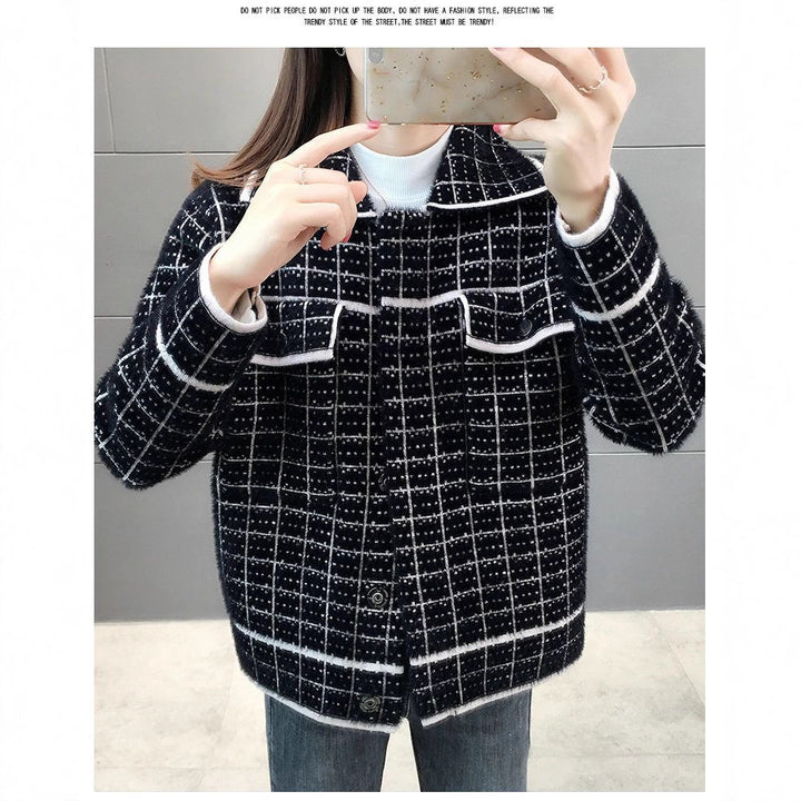 Veste à carreaux élégante pour femmes avec design texturé et poches pratiques Chic & Stil