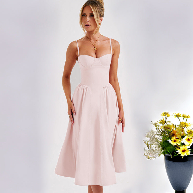 Midi dress for women with aesthetic heart neckline and flared skirt Chic & Stil