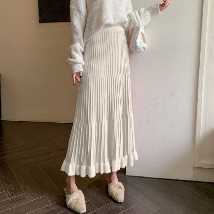 Jupe midi plissée pour femmes avec ourlet volumineux et ceinture élastique Chic & Stil