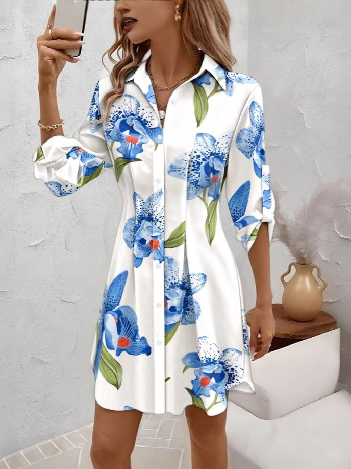 Ladies Abstract Print Buttoned Shirt Dress Lune London